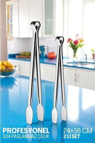 Modacar 2 Boy Mutfak Maşası - Mangal Barbekü Maşası - Izgara Maşası Tava Maşası Çelik  18 ve 36 Cm