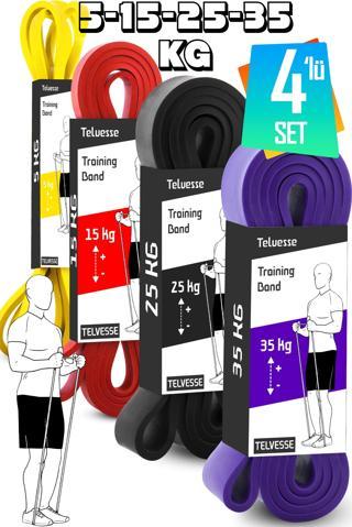 5-15-25-35 KG Direnç Bandı Seti Kas Geliştirme Lastiği Fitness Pilates Cross Training Bant 4 Sertlik