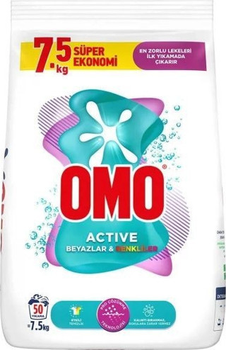 Omo Active Beyazlar ve Renkliler İçin 7.5 kg Toz Deterjan