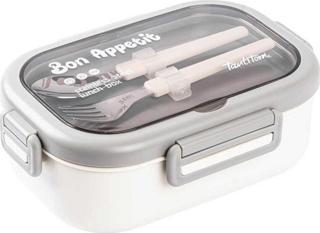 Tantitoni Bej Paslanmaz Çelik Dikdörtgen Çatal Ve Kaşıklı Yemek Taşıma Kabı 850ml 