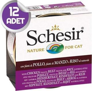 Schesir Doğal Tavuk Sığır Eti Ve Pirinçli Kedi Konservesi 85 Gr X12