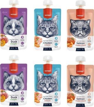 Wanpy 3 Çeşit Karma Kedi Et Ezmesi 90 Gr. X 6 Adet