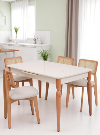 Eliz Zion Lak Panel Mutfak Masa Sandalye Takımı 80x130cm Krem