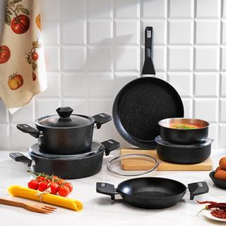 Schafer Rock Stone Tencere Seti 10 Parça-Siyah