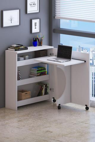 Bicabin Diamond Multi Fonksiyonlu Katlanabilir Raflı Dolaplı Akıllı Çalışma Masası