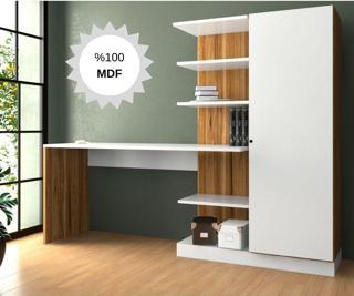 Bicabin Mdf Narin Raflı Dolaplı Çalışma Masası Atlantik Çam/Beyaz