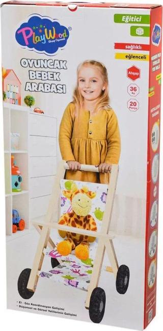Toyfest Playwood Ahşap Oyuncak Bebek Arabası