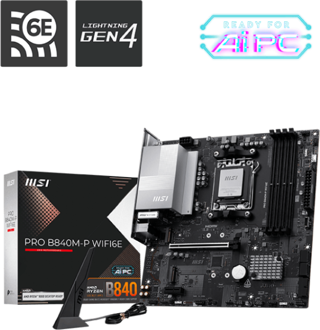 MSI PRO B840M-P WIFI6-E DDR5 AMD B840 AM5 Soket DDR5 8000+(OC)MHz mATX Anakart