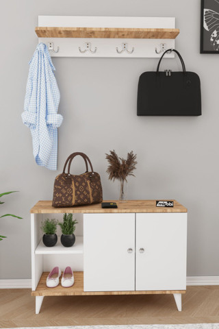 Mirobi Zedra Vestiyer Ayakkabılık Portmanto Ve Duvar Askısı Beyaz - Atlantik Çam