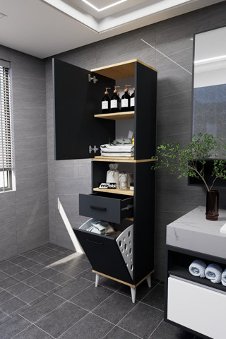 Mirobi Lula Çok Amaçlı Dolap Banyo Dolabı Kirli Çamaşır Sepeti Dolabı Antrasit