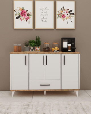 Mirobi Nedudo Kahve Köşesi Çok Amaçlı Dolap 4 Kapaklı 1 Çekmeceli Kiler Mutfak Dolabı Beyaz Atlantik