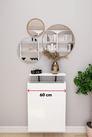 Mirobi Soravel Petek Üstü Uçan Raf Dresuar Kalorifer Peteği Rafı 60 X 18 Cm Beyaz