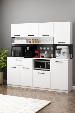 Ervin Kahve Köşesi 3 Kapaklı Boy Dolaplı Airfry Kiler Dolabı Beyaz