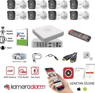 Hikvision 8 Kameralı Gece Gündüz Renkli, Ses Kayıtlı Güvenlik Kamerası Seti - Uzaktan Izleme - 1Tb Hdd