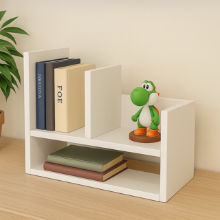 2 Katlı Masaüstü Kitaplık | Modern Dekoratif Raf Ünitesi | Masaüstü Düzenleyici | Beyaz