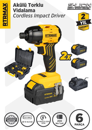 RTS5020 Şarjlı Torklu Vidalama Makinası Kömürsüz 200 Nm 2x4 Ah 20V Çift Akü S-Lion - Akü Dahil
