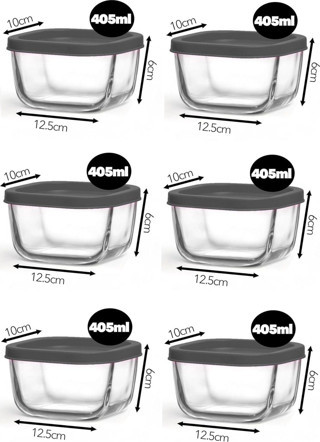 Lav Feyzade Cube Kahvaltılık Saklama Kabı Seti 6 Adet 405Cc Gri Kapaklı (Cub-235)