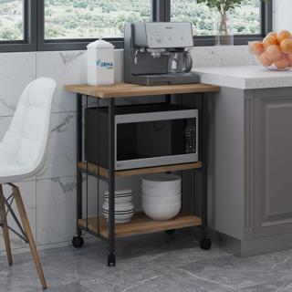 Tekerlekli Frenli Üç Raflı Mutfak Bangosu Çok Amaçlı Dolap Raflı Masa