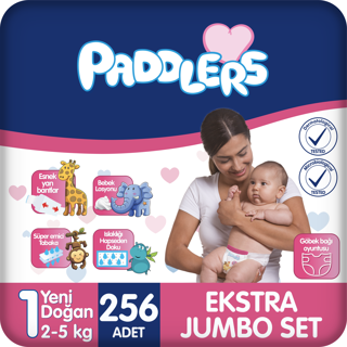 Paddlers Bebek Bezi 1 Numara Yenidoğan 256 Adet (2-5 Kg) Ekstra Jumbo Set