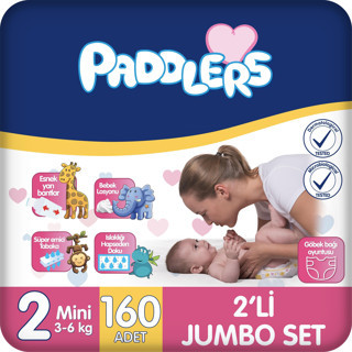 Paddlers Bebek Bezi 2 Numara Mini 160 Adet (3-6 Kg) 2'li Jumbo Set