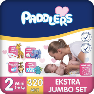 Paddlers Bebek Bezi 2 Numara Mini 320 Adet (3-6 Kg) Ekstra Jumbo Set