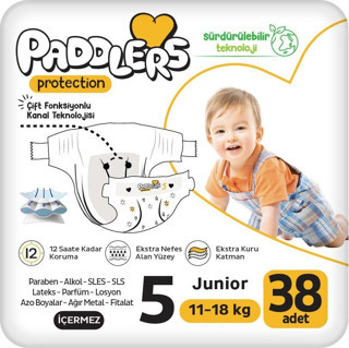 Paddlers Protection Bebek Bezi 5 Numara Junior 38 Adet (11-18 Kg) Jumbo Paket