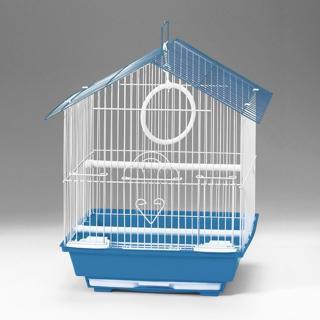 QH Kuş Kafesi 30x23x39 Üçgen Çatılı Mavi Kanarya Muhabbet Kuşu için