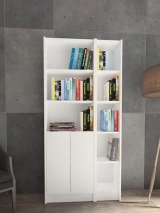 Yeti Mobilya Flat85 Kitaplık 2 Kapaklı Kütüphane Çok Amaçlı Dolap Beyaz