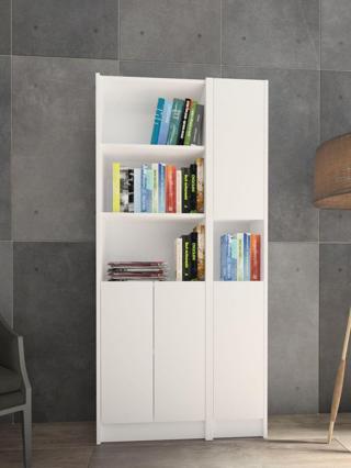 Yeti Mobilya Flat85 Kitaplık 4 Kapaklı Kütüphane Çok Amaçlı Dolap Beyaz