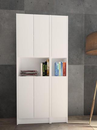 Yeti Mobilya Flat85 Kitaplık 6 Kapaklı Kütüphane Çok Amaçlı Dolap Beyaz