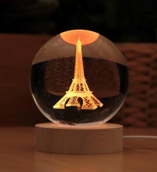 Hediyebiziz Eyfel 3D Boyutlu Kristalleşmiş Cam Işıklı Büyük Boy Küre
