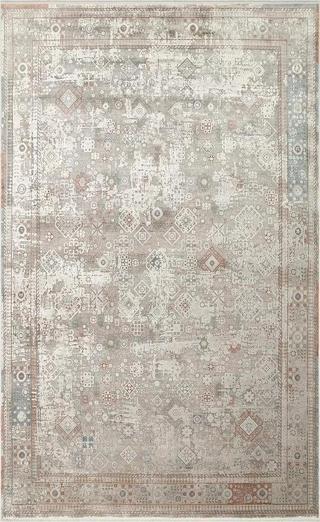 Hoom Rugs Babylon BBL 03 Rayon Viskon Eskitme Desenli Gri Vintage Salon Halısı