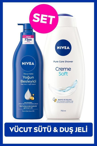 Creme Soft Kremsi Dokunuş Duş Jeli 750ml ve Besleyici Vücut Sütü 400ml, Nemlendirici, Kuru Cilt