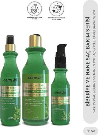DERMOKİL %100 Doğal Biberiye ve Nane Suyu Saç Bakım Serisi