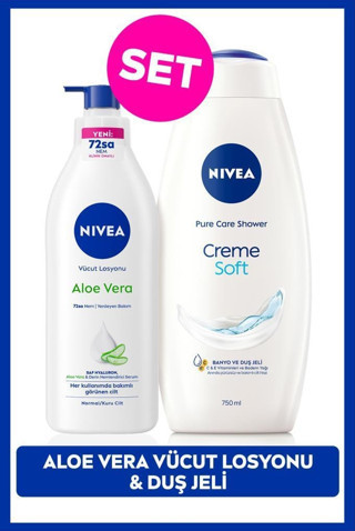 Creme Soft Kremsi Dokunuş Duş Jeli 750ml ve Aloe Vera Derinlemesine Nemlendirici Vücut Losyonu 400ml