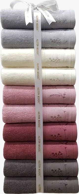 Özdilek Ditsy Havlu 10 Adet - Antrasit Mürdüm Pembe Krem Gri