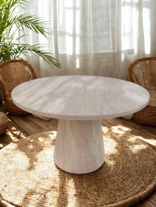 Lucca Yuvarlak Traverten Masa, Konik 110x110