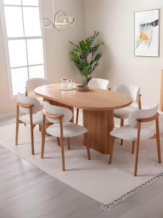 Calista Oval Ahşap Bohem Yemek Masası 90x180