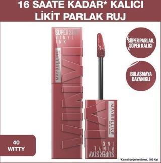 Maybelline New York Super Stay Vinyl Ink Uzun Süre Kalıcı Likit Parlak Ruj 40 Witty