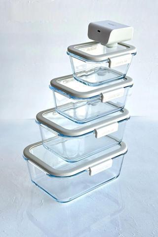 Fika Glace Vakumlu Cam Saklama Kabı Seti Bej 5 Parça