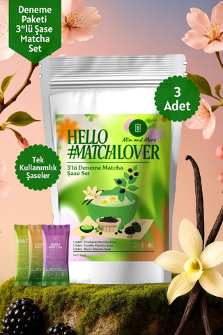 Mim And More Matcha Deneme Seti 3'Lü - Saf, Vanilya, Böğürtlen Aromalı Deneme Matcha Seti 3X3 Gr
