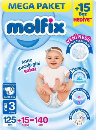 Molfix 3 Numara Midi 140'lı Bebek Bezi