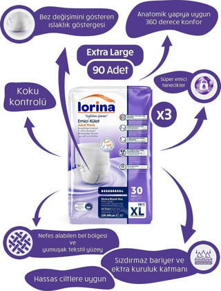 Lorina Emici Külot Hasta Bezi X Large 90'Lı