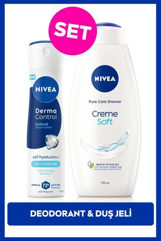 Kadın Sprey Deodorant Derma Control Defend150ml ve Creme Soft Kremsi Dokunuş Duş Jeli 750ml,Hyaluron