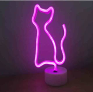 Neon Işıklı Kedi Lamba Pil ve Usb Pembe Işık MZ6200-260