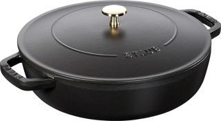 Staub 405114730 Chistera Kapaklı Sığ Döküm Tencere, 24 Cm, Siyah