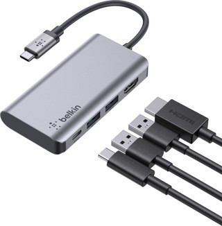 Belkin Usb C 4'Ü 1 Arada Çok Bağlantı Noktalı Adaptör (4K Hdmi, Usb-C 100W Pd Geçişli Şarj Ve Daha F
