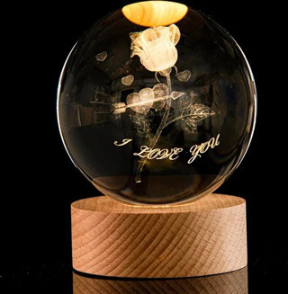 Büro Ev Ofis Hediyesi için 6CM I Love You Stil Ahşap Standlı Işıklı Cam Küre
