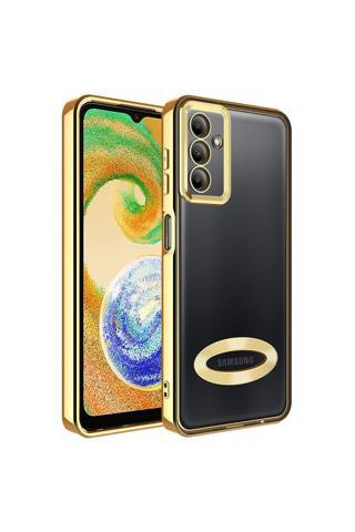 Coverzone Galaxy A34 ile Uyumlu Kılıf Kamera Korumalı Logo Gösteren Colored Z-omega Gold