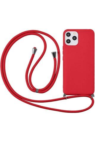Coverzone Iphone 13 Ile Uyumlu Ipli Boyun Askılı Silikon Kılıf Kadife Iç Yüzeyli Epiphany Kılıf Kırmızı